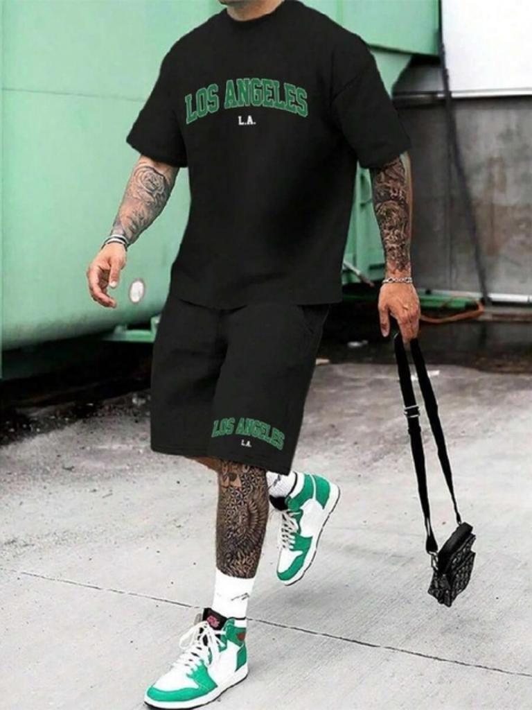 New York Buchstaben 3D-Druck Herren Zweiteiler Kurzarm- und Shorts-Set Alltag Casual Herren T-Shirt Street Fashion Sporthose