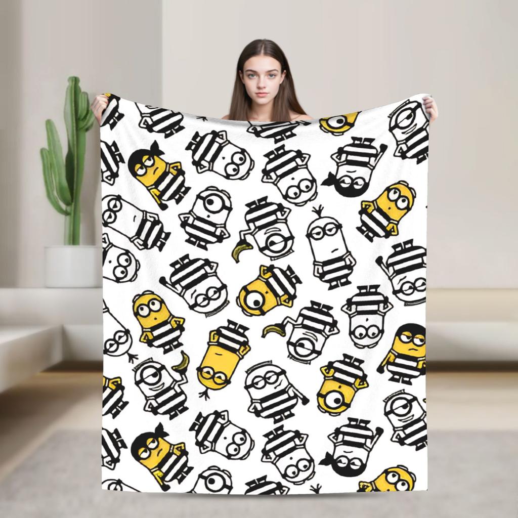 M-Minions Cartoon Christmas Flannel Blanket Warm Throw Blanket for Outdoor Travel Comfortable Bedspread Sofa Bed Cover