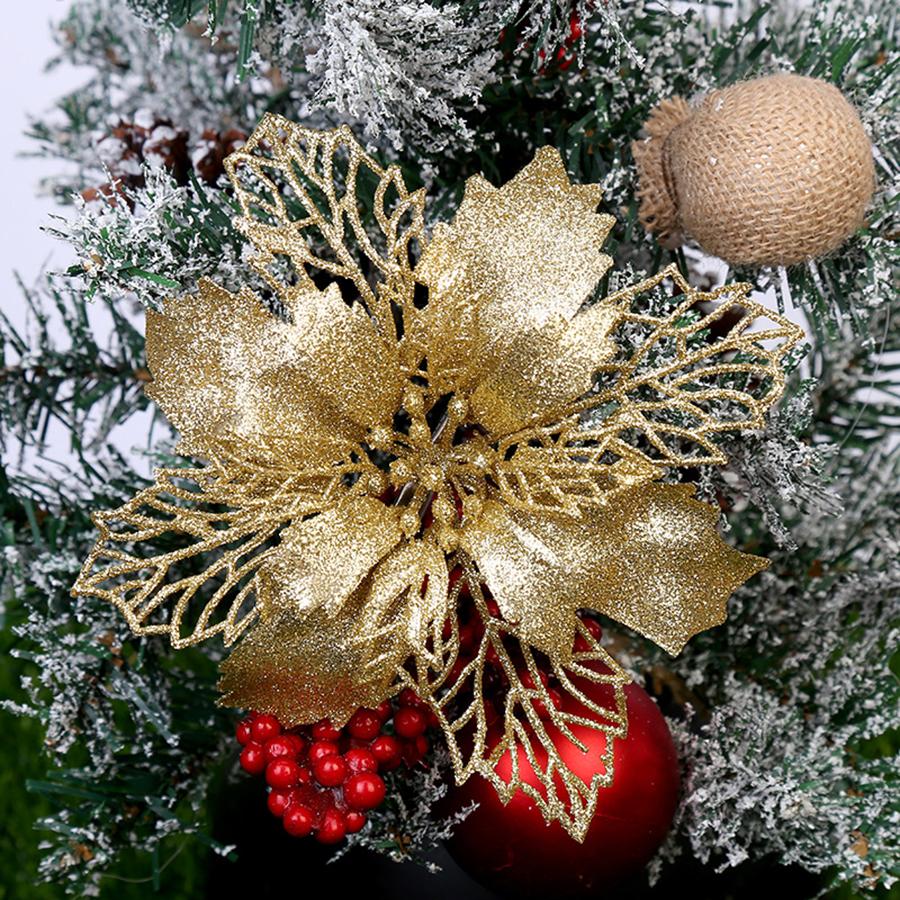 New 20PCS Christmas Glitter Flower Tree Hanging Xmas Party Decoration White