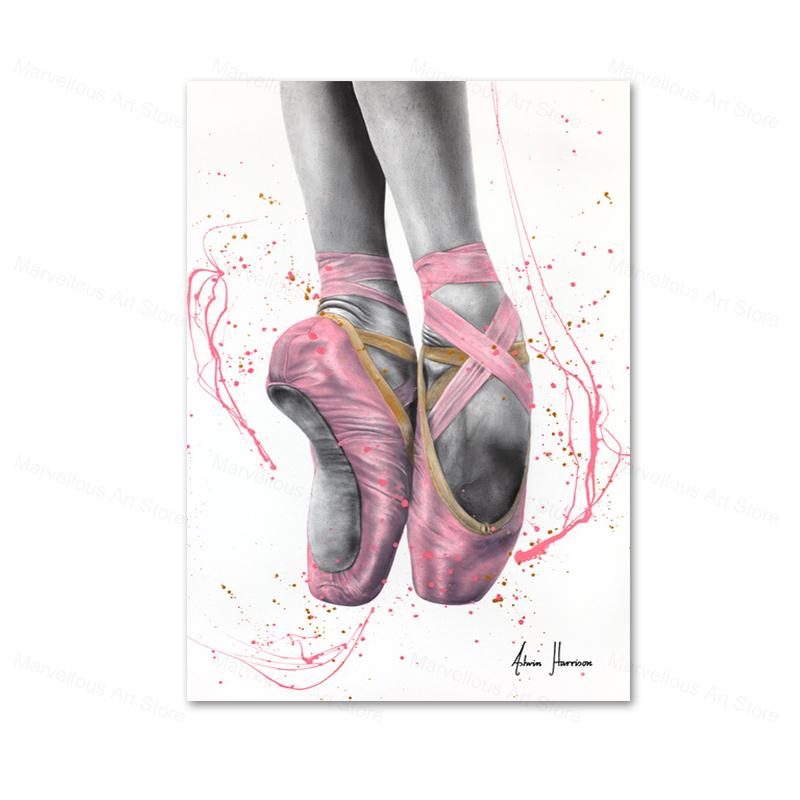Beautiful Ballet Dancer Canvas Poster Prints Abstract Butterfly Flower Watercolor Canvas Painting Wall Art Pictures Home Decor