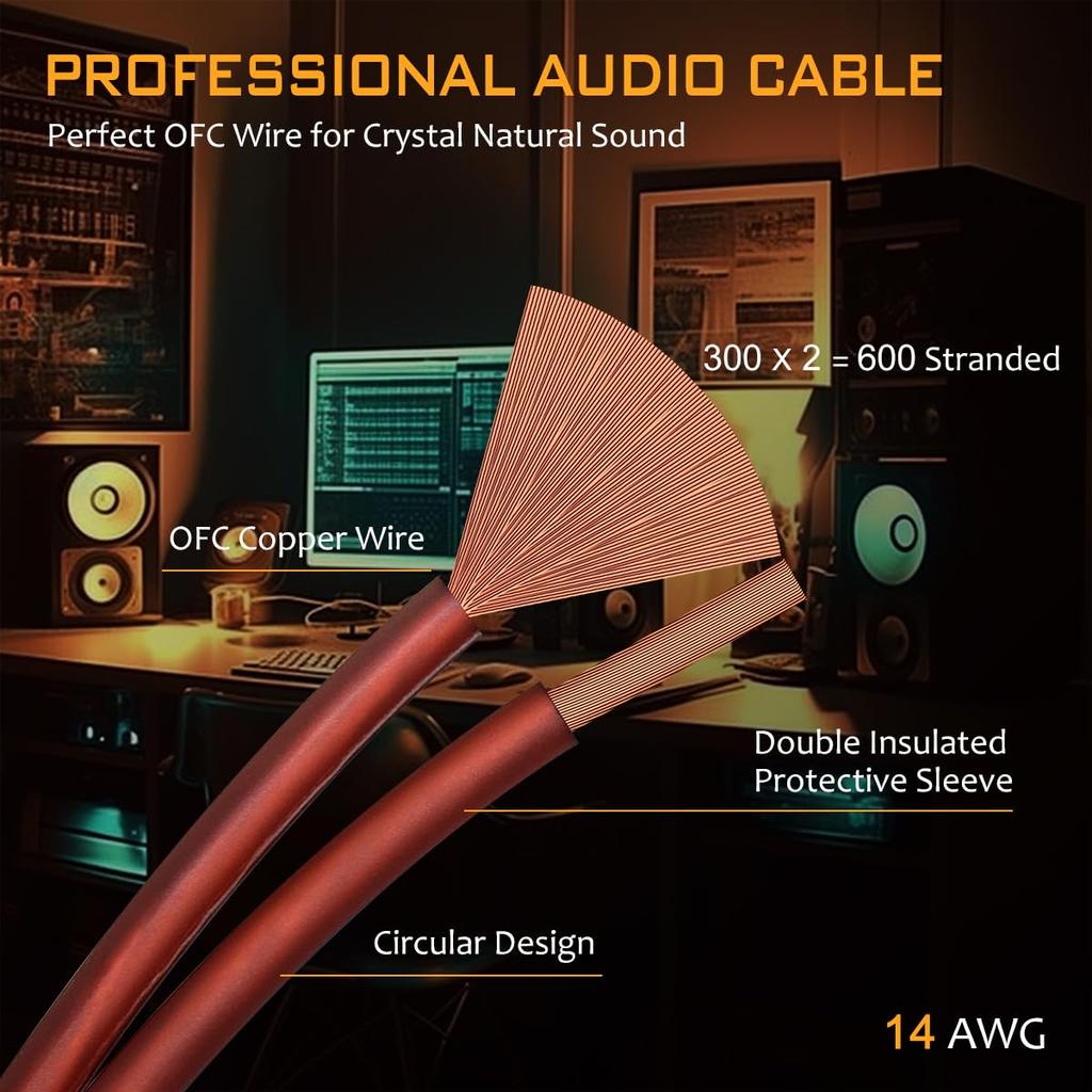 UCINNOVATE Speaker Cable with Banana Plugs 2-Pack 9.8ft/3m 14 Gauge OFC Speaker Wire Gold-Plated Banana Plugs for Home Theater Hi-Fi Audio Amp