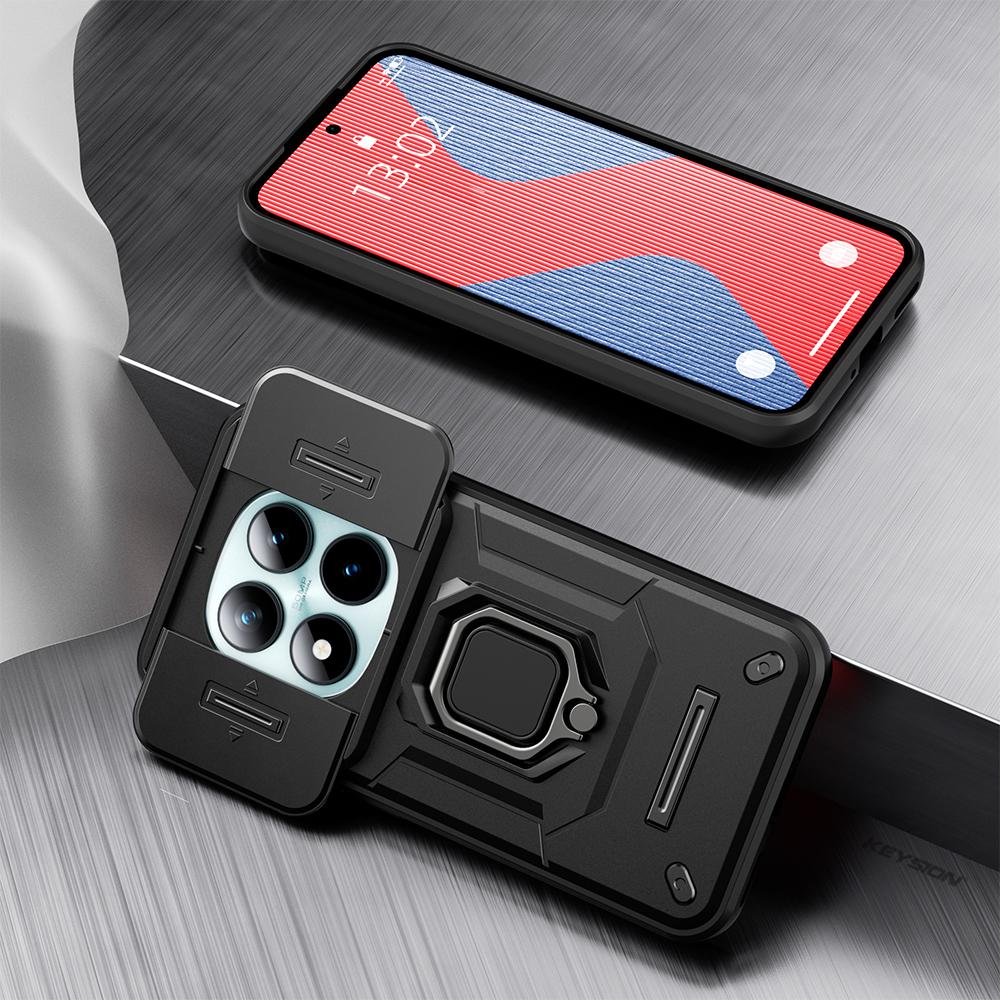 KEYSION Shockproof Case for Xiaomi Redmi Note 15 Pro+ 5G Slide Camera Protection Metal Ring Stand Phone Cover for Redmi Note 15 4G 5G