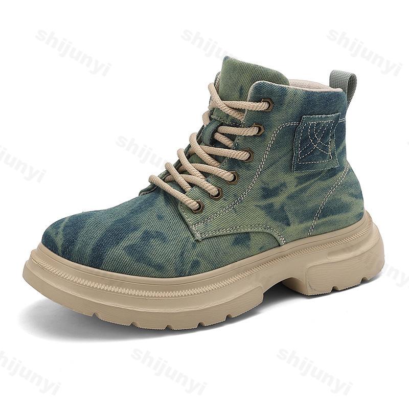 Autumn Thick Sole Denim Retro Fashion Design Casual Short Boots for Women Breathable Comfortable Lace Up Chunky Ankle Boots