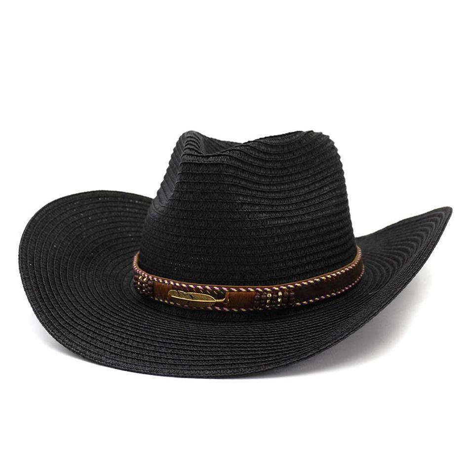 Kaffee-Sonnenhüte für Herren Damen Stroh-Cowboyhut Breiter Rand Panama Strand Sommerhut Marke Vintage Dekoration Fedora-Kappen Schwarz