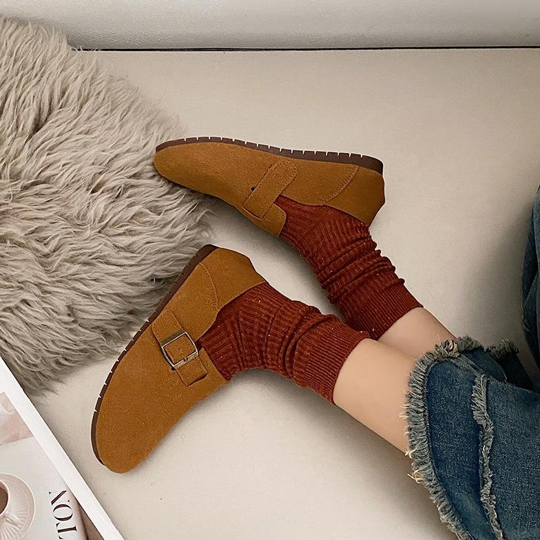 Round head flat bottom spring single shoes women's small fragrant wind soft sole Doudou shoes Birkenstocks