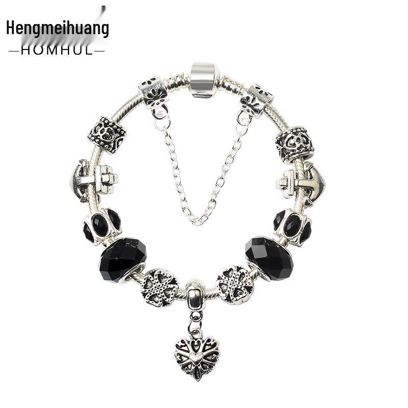 

Рождественский браслет с подвеской в виде цветка Пана: Розовые и голубые стеклянные бусины с подвеской-мишкой. 18cm