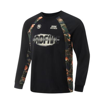 Li Ning Basketball Series Sportlich Lässig Einfach Gespleißtes Rundhals-Pullover Langarm-T-Shirt Herren T-Shirt Schwarz ATLV143-3