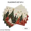 4pcs/6pcs Golden Xmas Tree Table Mats Suitable for Restaurant &, Placemats with Elegant Rectangular Xmas Tree Print, Hand Washable Holiday Decorations