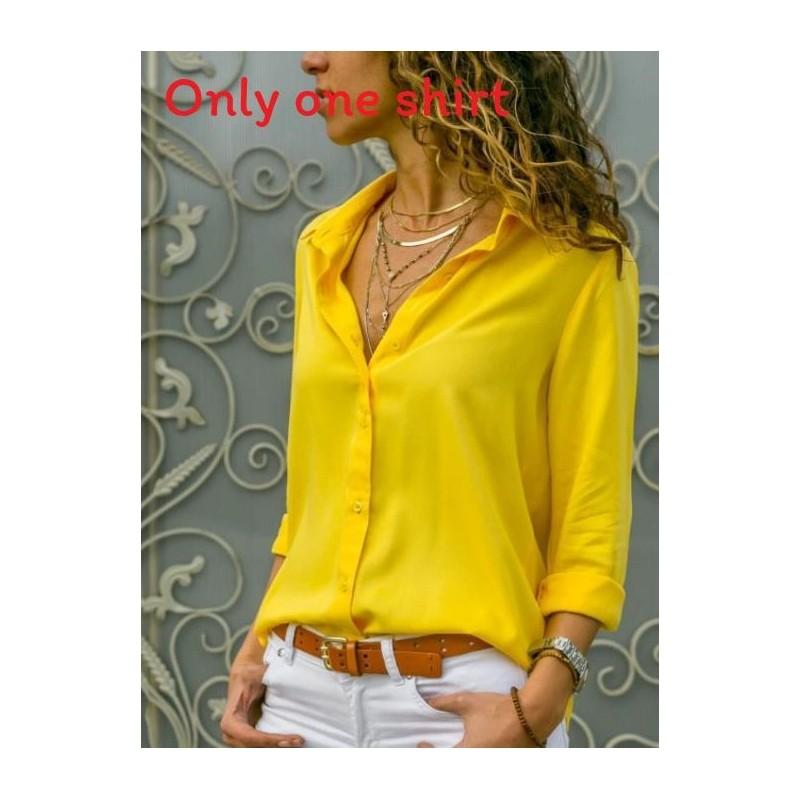 Womens Long Sleeve V Neck Button Chiffon Blouse With Cotton Polyester For Office Casual Wear