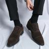 Fashion Retro Men's Pointed Dark Brown Suede Patchwork Flats Oxfords Leather Shoes Casual Formal Dress Footwear Sapatos Tenis Masculino