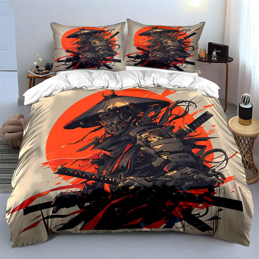 Samurai Cyberpunk Art Set Decor Soft Skin-Friendly Bedding Set Includes 1 Duvet Cover And 2 Pillowcase Gift