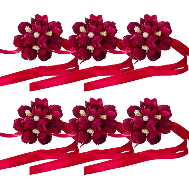 6pcs Wrist Flower Hand Flower Wedding Supplies Accessories For Bride Bridesmaid Party Prom