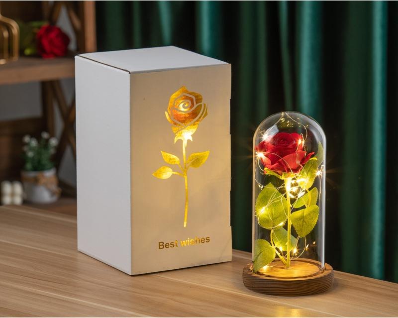 

1PC Simulation Rose Flower Artificial Rose Flowers Eternal Rose LED Light Foil Flower in Glass Cover Day Gifts Party Supply
