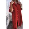 2026 Spring & Summer European-American Style Loose Cotton Linen Mid-Sleeve Shirt Dress for Women