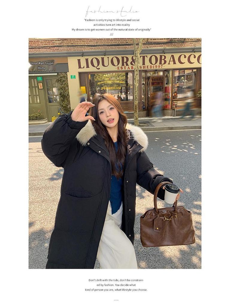 2024 Women's Extra-Long Korean Cotton Quilt Coat - Winter Over-the-Knee Loose Fit