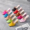 Sandale Damă Vară Confortabile Vârf Pătrat Decupate Slip-on PU 9CM Toc Înalt Subțire Sandale de Petrecere Modă Pantofi Damă Galben