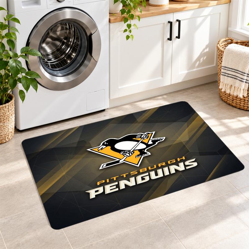 Flannel Kitchen Mat Pittsburgh Penguins Soft Area Rug Non Slip Floor Carpet Home Decoration