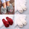 Stylish Ladies Fur Fluffy Slippers Cross Furry Summer Mules Shoes In Black