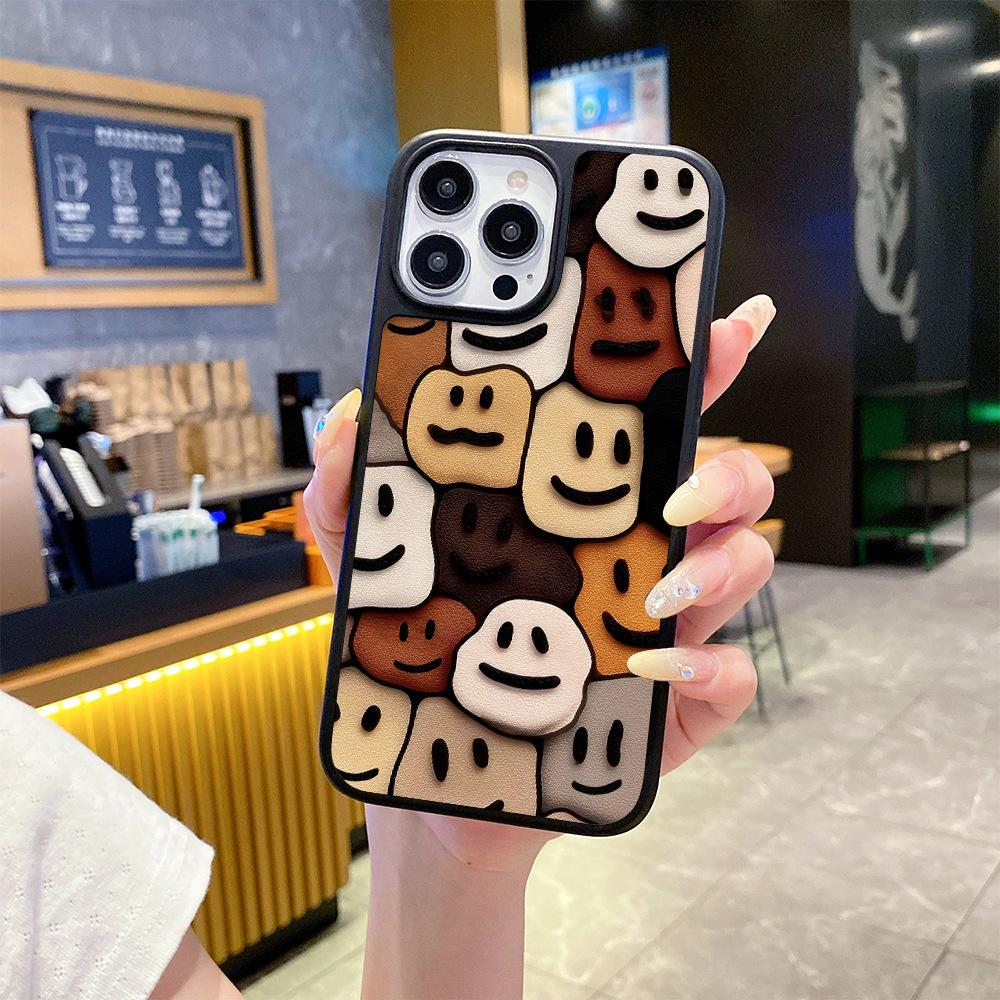 North American Station Three-dimensional Smiley Face Collage iPhone14pm Mobile Phone Case Apple 17 Cute Anti-drop AG Frosted Glass Case