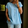 Women's Short-sleeved Plain-colored Button-up Blouse