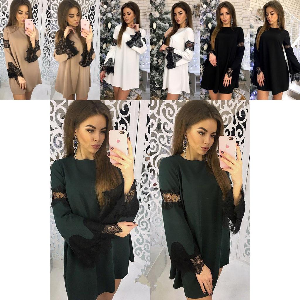 Elegant Solid Color Lace Stitching Dress For Women Perfect For Casual Outings