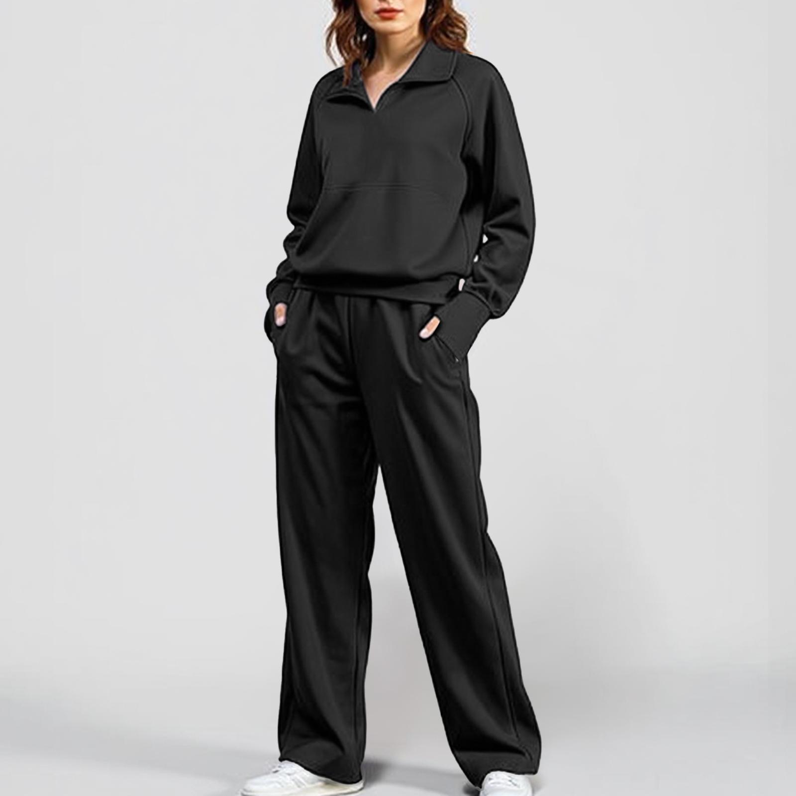 

Women s 2-piece Set With Stand-up Collar, Half-zip Sportswear, Loose Sweatshirt, Fashionable Wide-leg Pants And Sweatpants Suit L