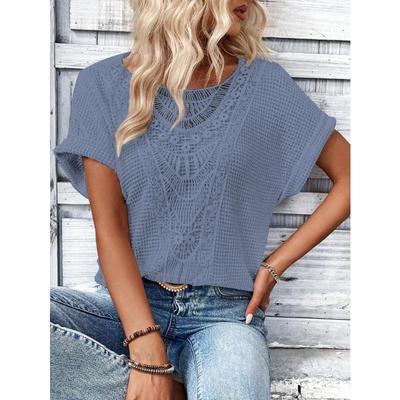 Spring Summer Lace Splicing Solid Color Loose Casual Short Sleeved Women's Clothing T-Shirts Women’s