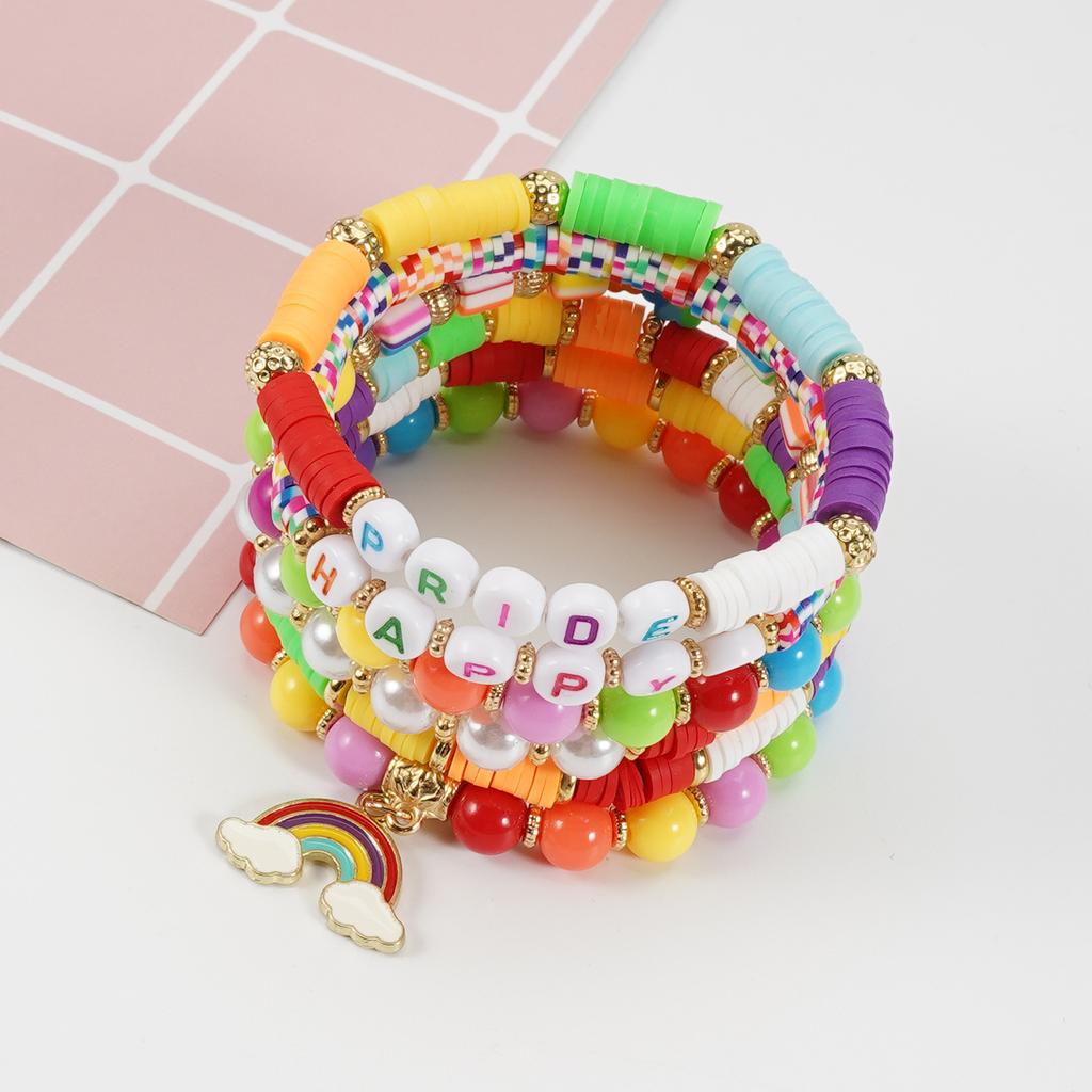 LGBT Pride Bracelet for Bisexual Lesbian Gay Allies Love Wins Rainbow Beaded Clay Elastic Stackable Stretch Bracelets