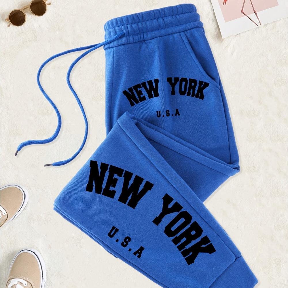 New York Printed Drawstring Sweatpants with Letter Print for Comfortable Casual Wear In Spring and Autumn