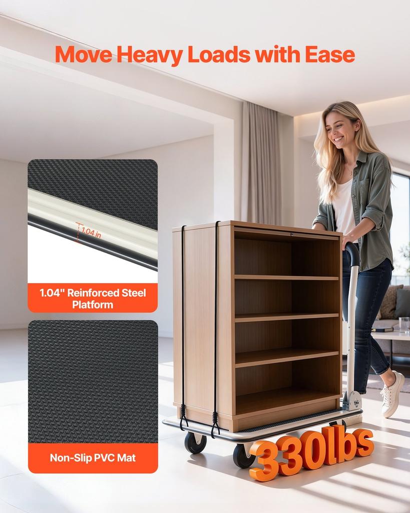 Foldable Push Cart Dolly, 149.69 Kg Capacity, Folding Platform Truck with Swivel Wheels, Moving Platform Hand Truck Flatbed Cart, Space Saving Push