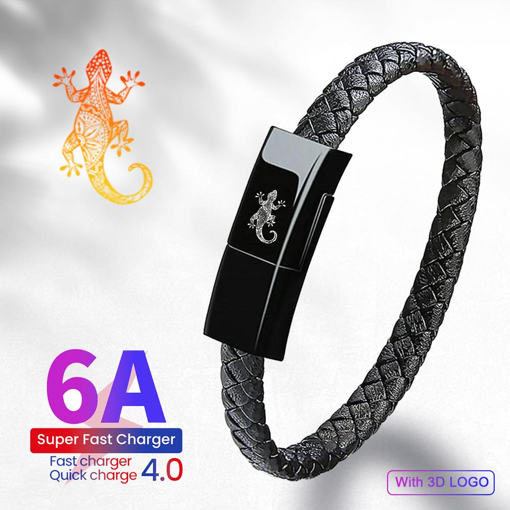EONLINE 3A 3D Portable Leather PD Mini Micro USB Bracelet Super Fast Charger Data Charging Cable Sync for Android Type-C Phone