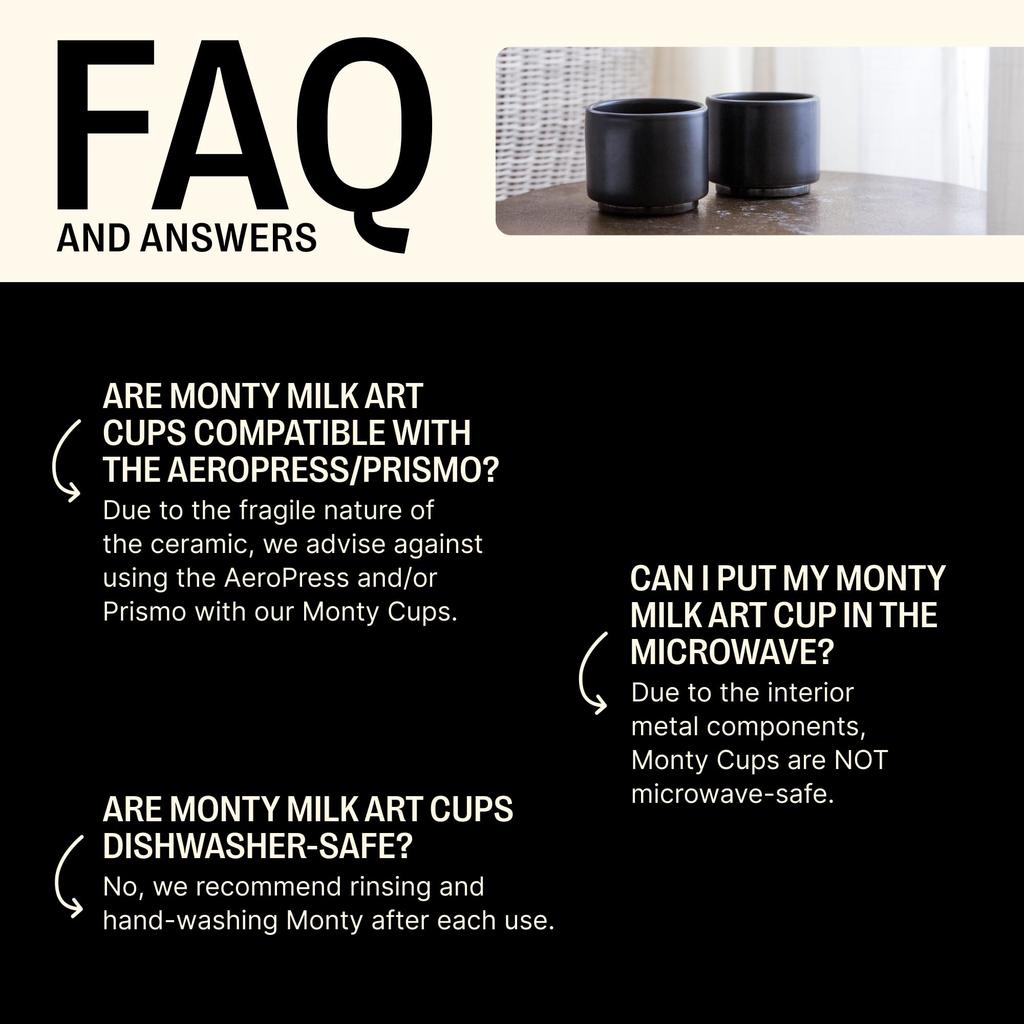 Fellow Monty Milk Art Cups, Official Manufacturer Monty Cups, Coffee Cups for Latte Art, Cafes, Baristas, Stylish, Double-Insulated, Ceramic []