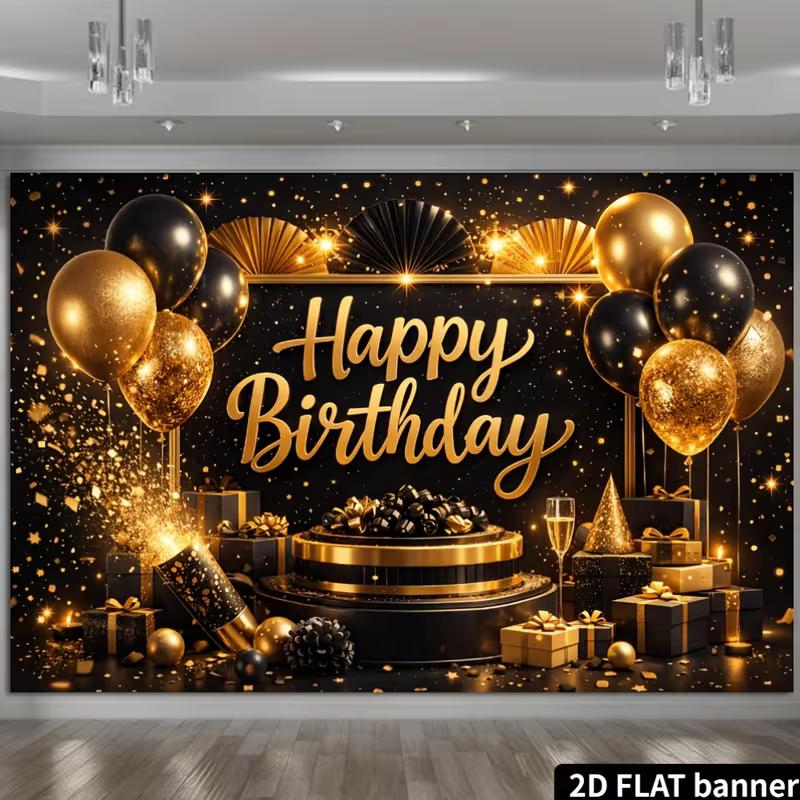 2D Luxury Black Gold Bokeh Birthday Photography Backdrop Banner