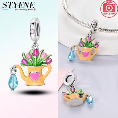 Genuine Charm Copper Watering Pot Tulip Flower Pendant Fits Charm Plata Bracelet For Women Jewellery Crafting Beautiful Gift