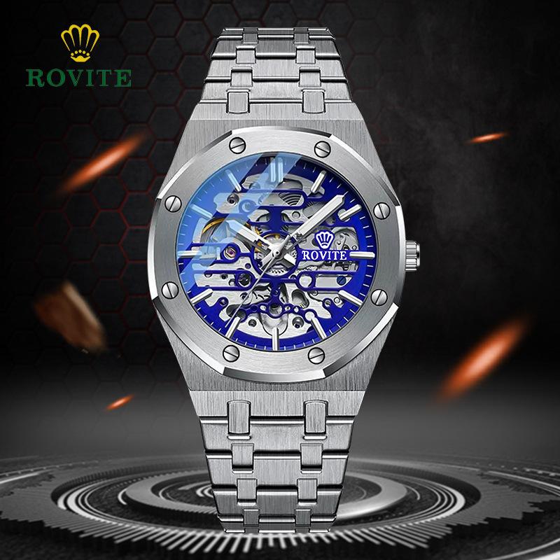Rovite Men'S Mechanical Watch Fashion Hollow Octagonal Quartz Steel Belt Men'S Watch Generation