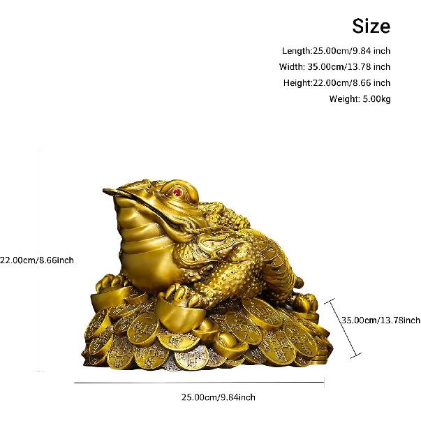Yuanbao Goldene Kröte Messingstatue Dreibeinige Geldkröte mit Münze und Barren Traditionelle Chinesische Feng Shui Reichtumsskulptur für Zuhause Büro Geschäft