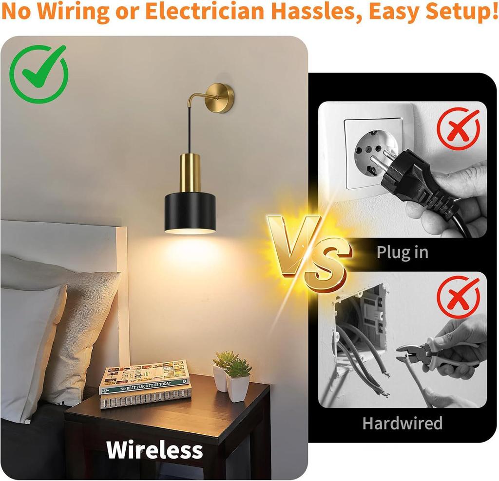 Wireless Battery-Powered Wall Light for Bedroom, Living Room, or Corridor