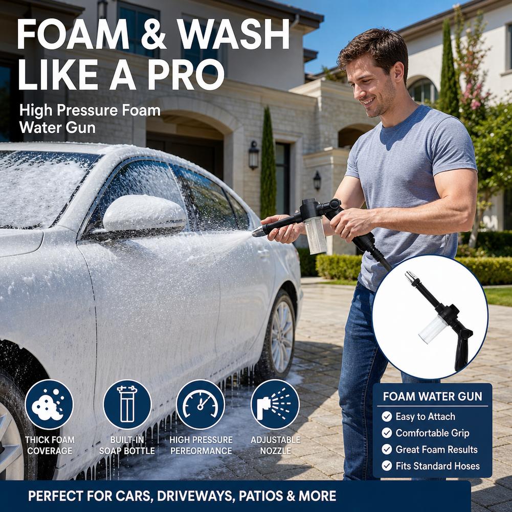 New Washing Water Gun With Foam Bottle 360° Rotating Nozzle High-Pressure Water Spray Gun for Car Detailing and Garden Watering