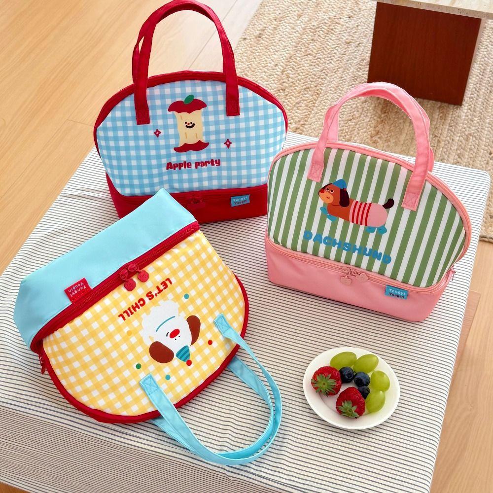 

Cartoon Korean Style Handbag Lightweight Small Tote Bag Simple Cartoon Cat Lunch Bag Girls зелений/рожевий