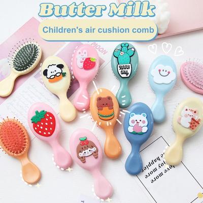 Girls Mini Hair Brush Soft Bristles Scalp Massage Cartoon Vegetable Animal Portable Hair Detangling Styling