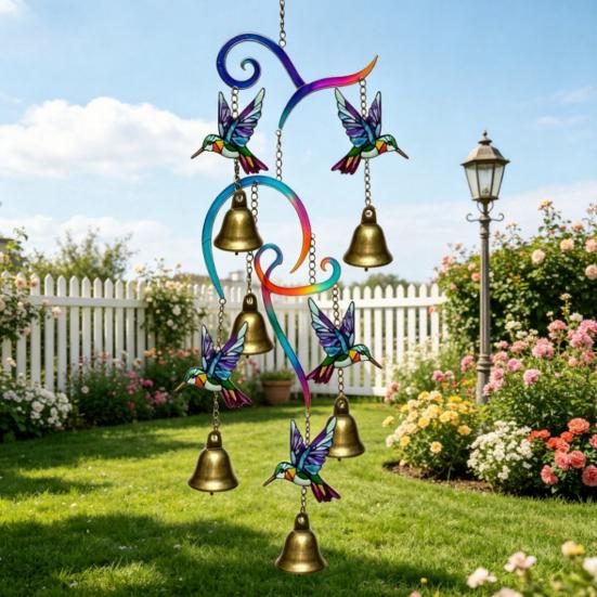 Hummingbird Wind Chimes, Lifelike Hummingbird Metal Wind Bell, Crisp Sound Garden Hanging Pendants for Garden Balcony Porch Decor