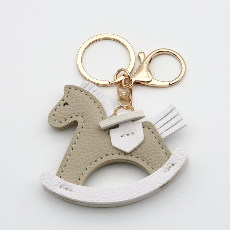 Douyin Hot Selling Cartoon Leather Rocking Horse Keychain - Little Wooden Horse Bag Charm Accessory