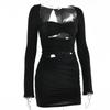 Dámské podzimní elegantní noční klubové společenské šaty s dlouhým rukávem, sexy mini šaty s ruchedem
