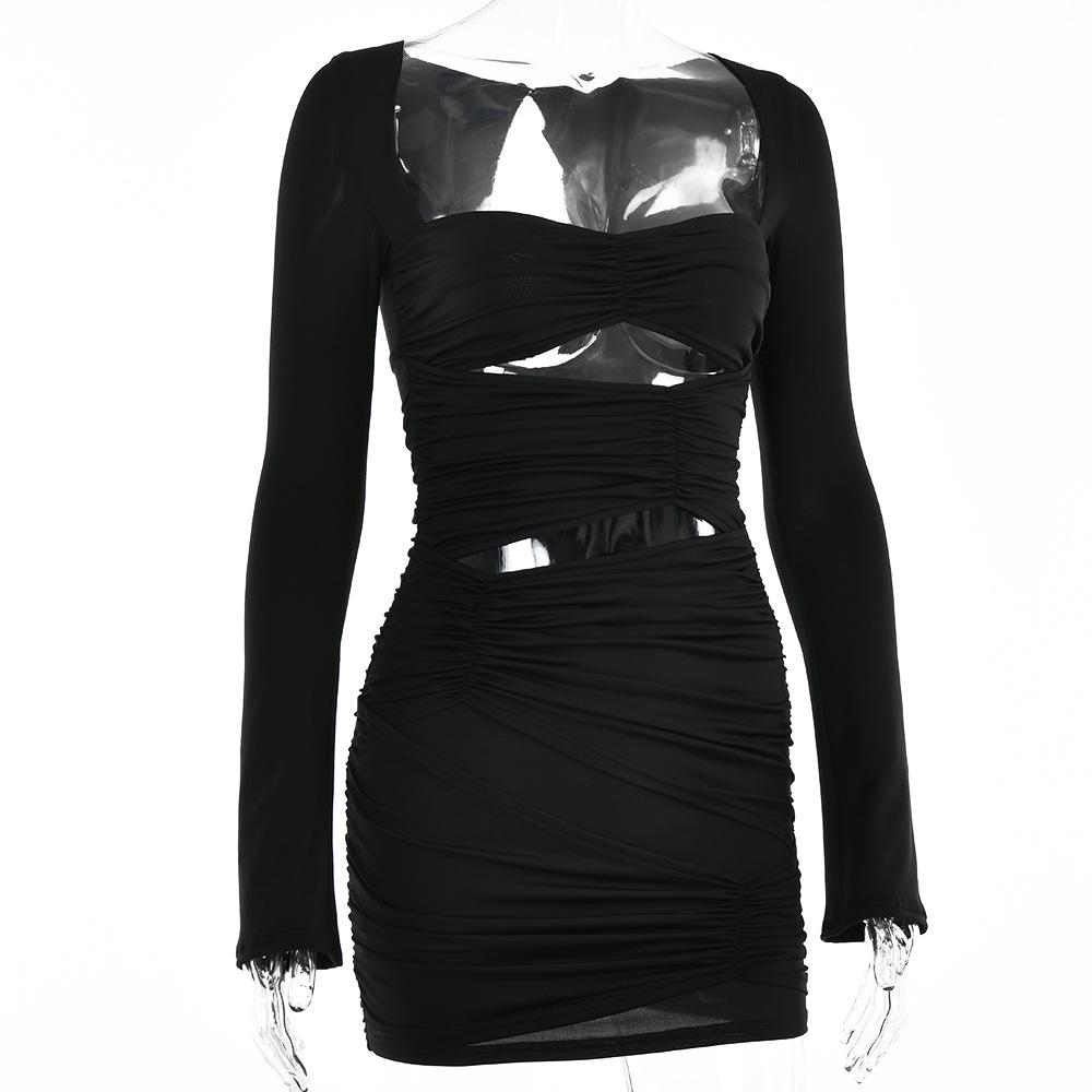 Dámské podzimní elegantní noční klubové společenské šaty s dlouhým rukávem, sexy mini šaty s ruchedem