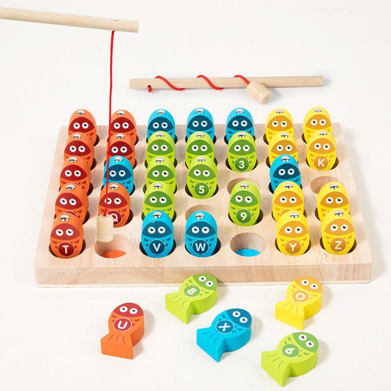 Fishing Wooden Magnetic Puzzle Numbers Letters Educational Toy For Learning Kids