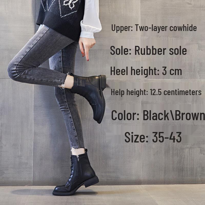 Molett Méretű Valódi Bőr Félvádli Bokacsizma Nőknek, Brit Stílusú, Ősz/Tél 2022, 41-43-as Méret.