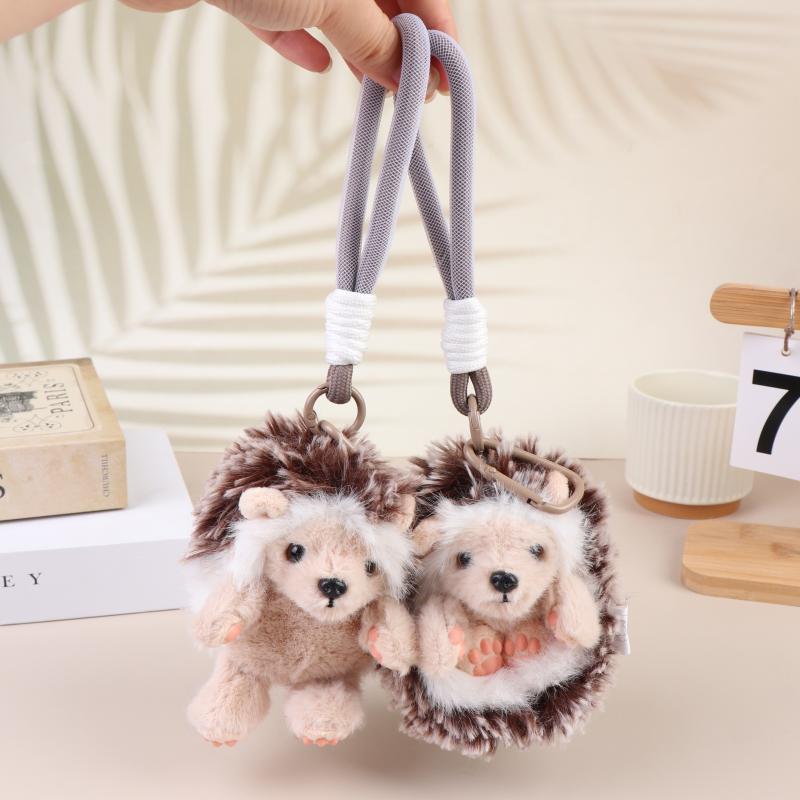 Süßer Wende-Igel Plüsch Schlüsselanhänger Flauschiges Stofftier Puppe Schlüsselanhänger Rucksack Anhänger Niedliches Schreibtisch-Haustier Tasche Dekoration