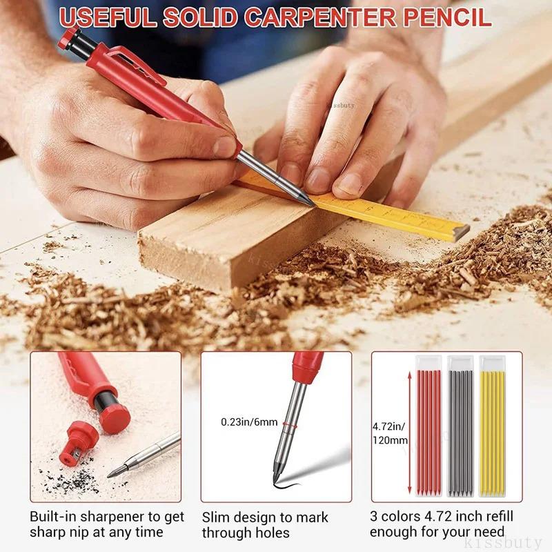 28mm Solid Carpenter Pencil Mechanical Pencil with Built-in Sharpener Carpentry Long Head Carpenter Pencil Stationery Supply