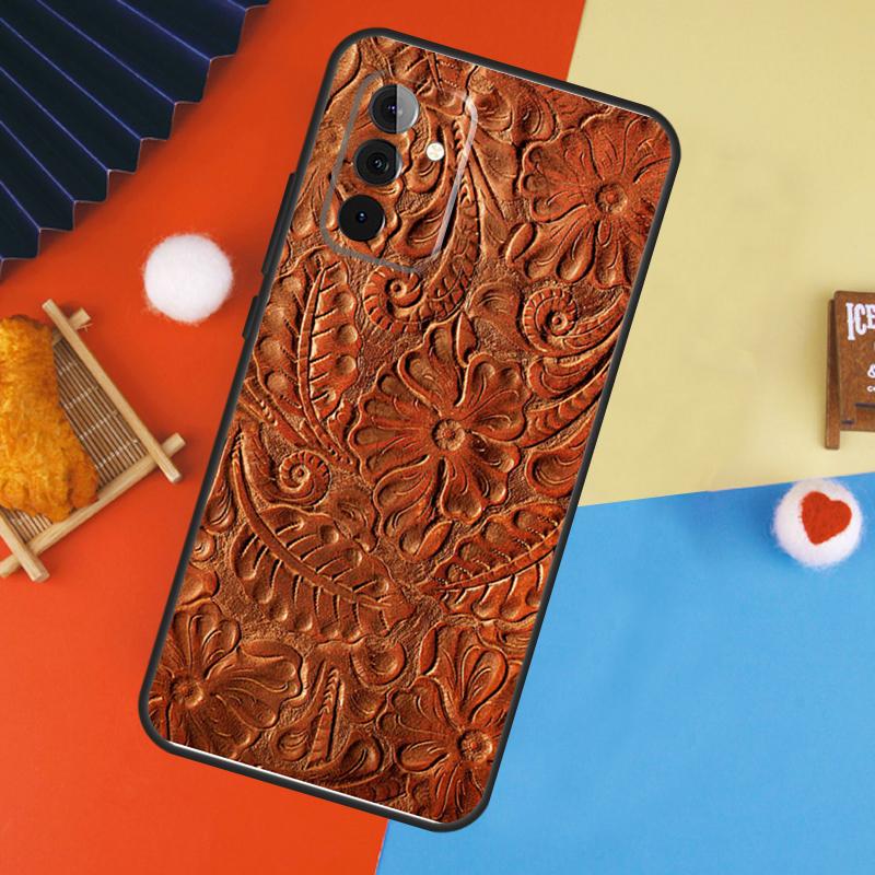 Brown Hand Tooled Western Case For Samsung Galaxy A53 A33 A13 A54 A34 A14 A56 A36 A16 A06 A12 A32 A52 A35 A17 A15 A55
