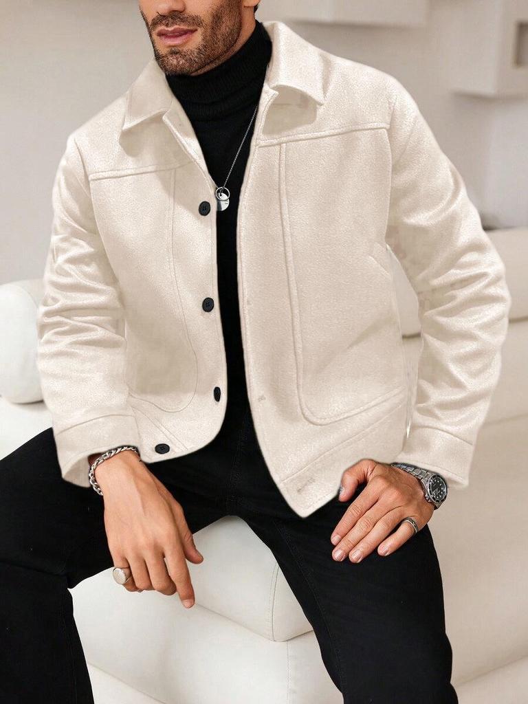 Men's Woolen Lapel Jacket: Versatile Single-Breasted Casual Fashion for Autumn and Winter.